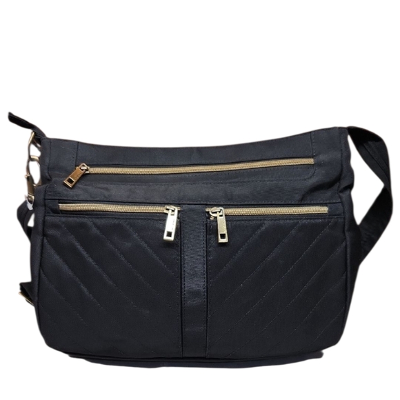 Travelon Black Zip Front Crossbody Bag with Gold Accents *Like New - Picture 1 of 6